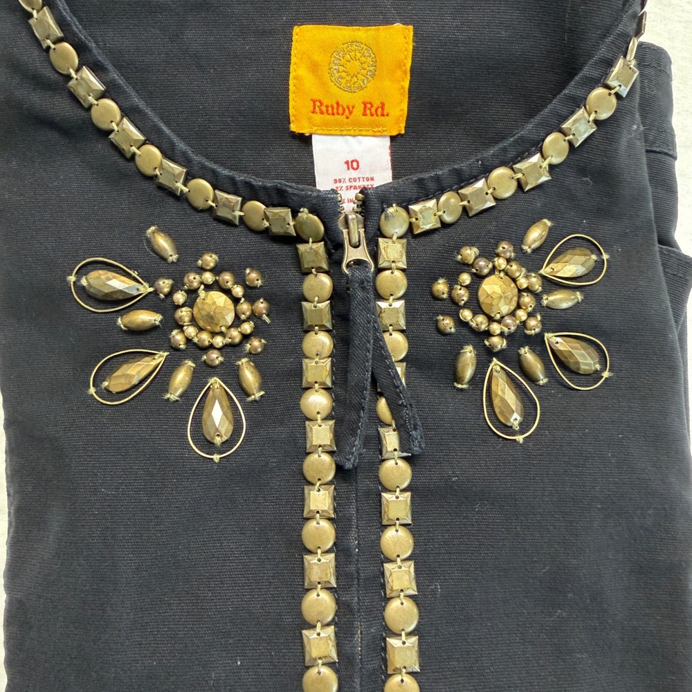 Ruby Rd 2pc Set Black Studded Zip Jacket & Yellow Beaded Tank Top - Picture 12 of 12